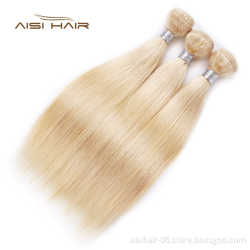 Aisi Hair Wholesale Blonde 613  Silky Straight Wave Human Hair Weave  Brazilian Human Hair 613 Bundles with Closure